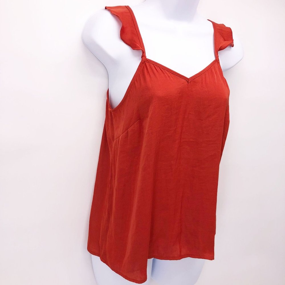 A New Day Womens Rust Burnt Orange XS Top Blouse Ruffle Straps Tank Cami‎ Autumn